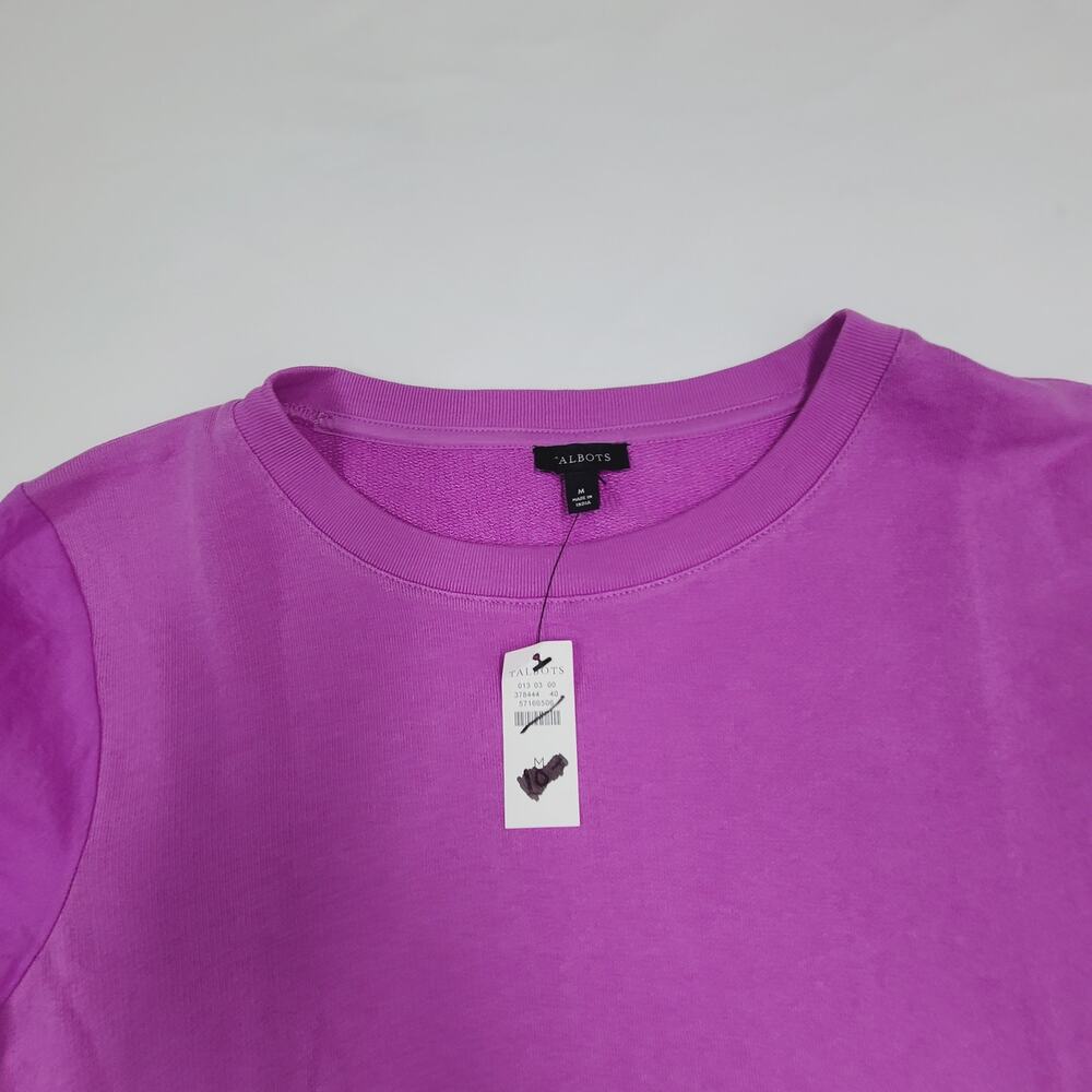 Talbots Embroidered Crewneck Sweatshirt NWT Purple Puff Sleeve Crew Neck Medium - Picture 13 of 13